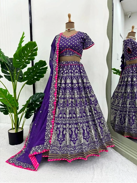Purple Color Georgette And Thread With Sequence Work Lehenga Choli-Purple-3
