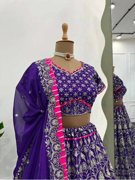 Purple Color Georgette And Thread With Sequence Work Lehenga Choli-Purple-4