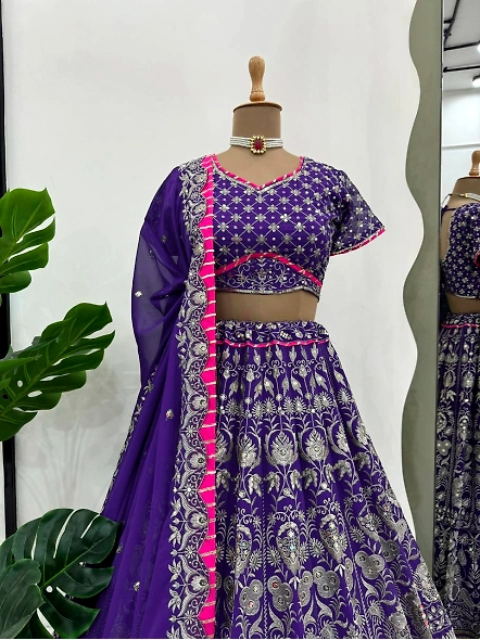 Purple Color Georgette And Thread With Sequence Work Lehenga Choli-Purple-5