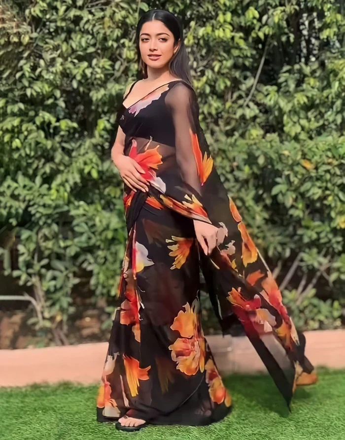 Rashmika Mandanna’s Black Georgette Saree