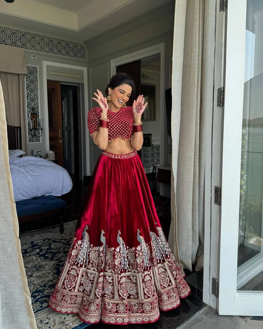 Maroon Velvet Sequins A Line Lehenga Choli