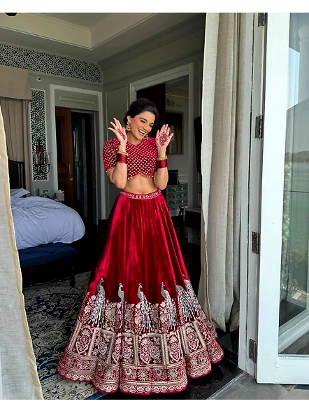 Maroon Embroidered Lehenga Choli Set - Elegant Viscos Velvet Ensemble-Maroon-1
