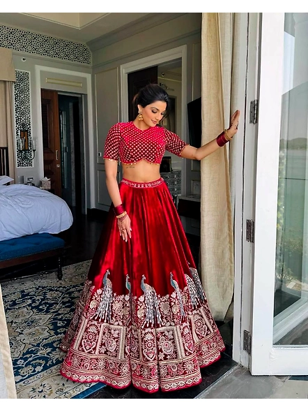 Maroon Embroidered Lehenga Choli Set - Elegant Viscos Velvet Ensemble-QRC314