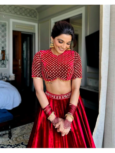 Maroon Embroidered Lehenga Choli Set - Elegant Viscos Velvet Ensemble-Maroon-3