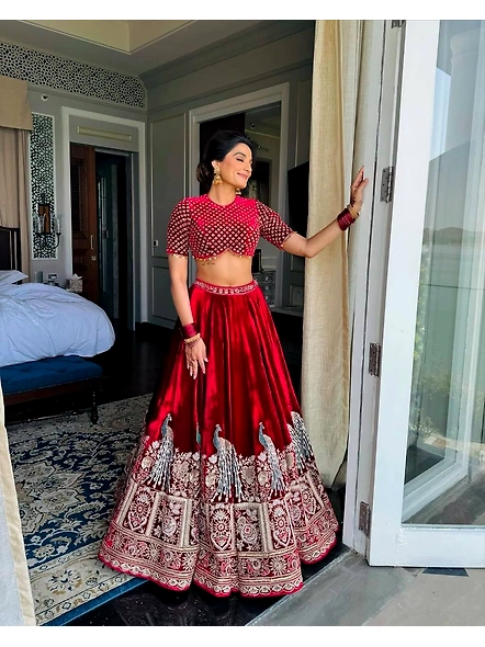 Maroon Embroidered Lehenga Choli Set - Elegant Viscos Velvet Ensemble-Maroon-4