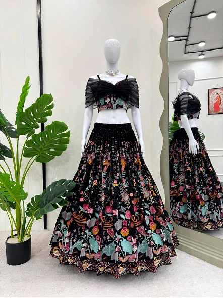 Mesmerizing Black Georgette Sequence Lehenga Choli-Black-2