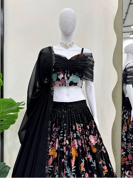Mesmerizing Black Georgette Sequence Lehenga Choli-Black-4