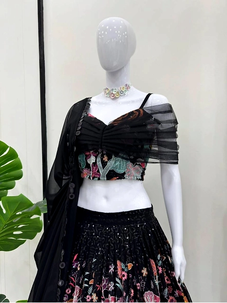 Mesmerizing Black Georgette Sequence Lehenga Choli-Black-5