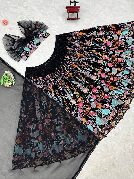 Black Georgette Sequence Lehenga Choli