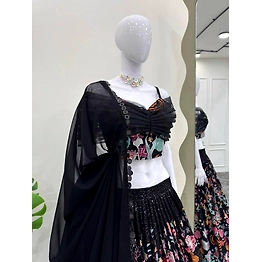 Queen Mesmerizing Black Georgette Sequence Lehenga Choli