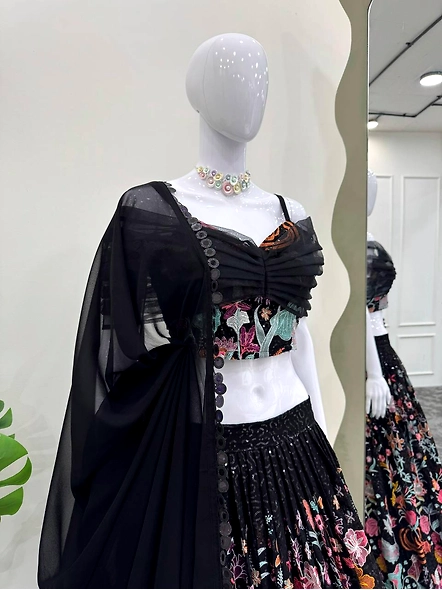 Black Georgette Sequence Lehenga Choli