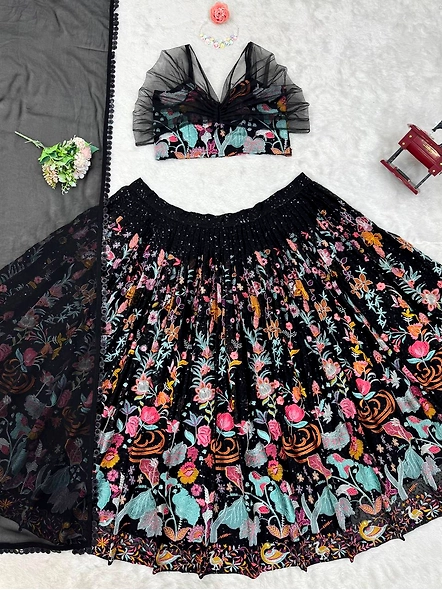 Black Georgette Sequence Lehenga Choli