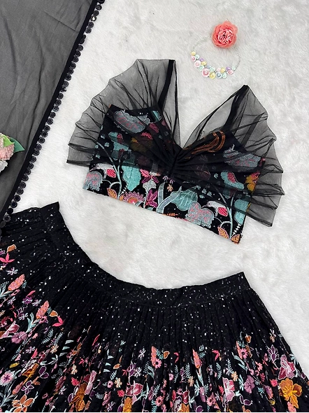 Black Georgette Sequence Lehenga Choli
