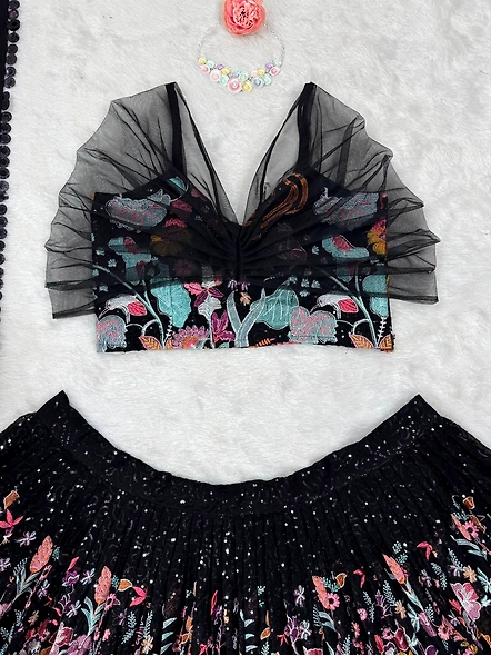 Black Georgette Sequence Lehenga Choli