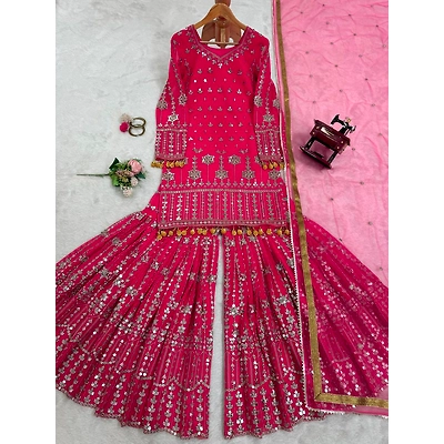 Riya Stunning Pink Georgette Sequence Sharara Suit