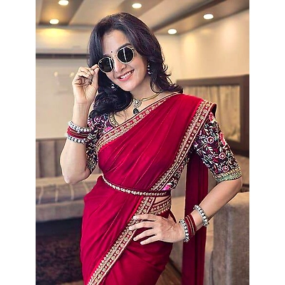 KINJAL Manju Warrier Red Saree