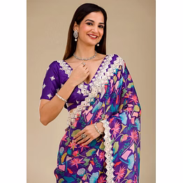 binal tex exquisite designer digital print threadwork georgette saree
