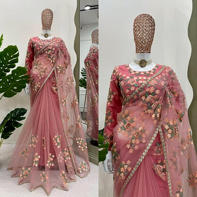 kinjal textiles rose net saree