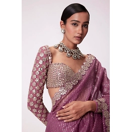 SHIV Purple Sequin Saree with Full Sleeve Blouse Piece