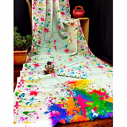 payal tex white linen saree for holi