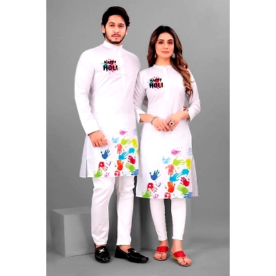 Shiv Tex Vibrant Holi Special Couple Kurta Set in Semi-Cotton Comfort