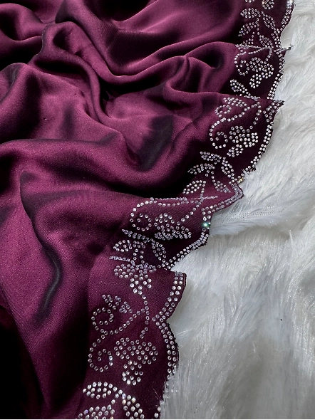 Luxurious Wine Color Siroski Diamond Work Rangoli Silk Saree-Wine-2