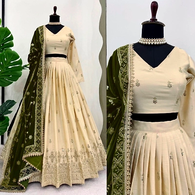 Queen Gold X Green Slab Silk Lehenga