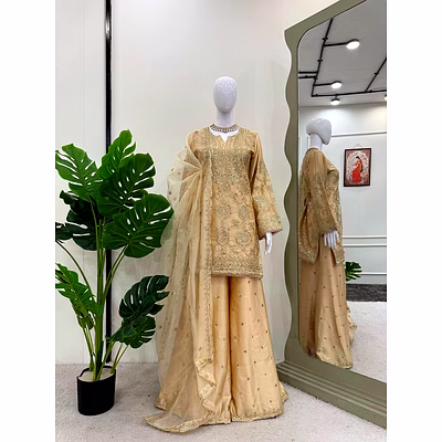 riya tex elegant grey sharara suit with thread work