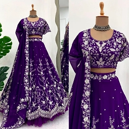 Queen Enchanting Purple Georgette Lehenga for Special Occasions