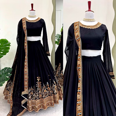 queen georgette black lehenga for wedding