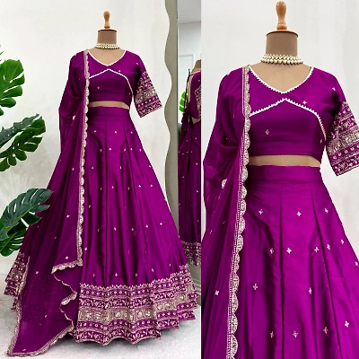 Queen Exquisite Purple Satin Silk Lehenga - Ethnic Elegance