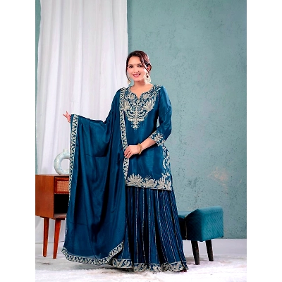 Nency Chinon Silk Sequence Work Party Wear Sharara Suit With Dupatta