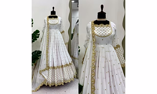 White Georgette Gown with Sequence Work