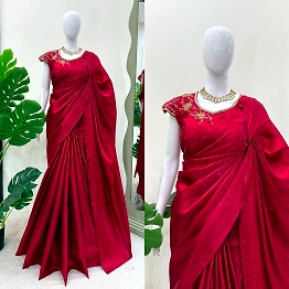 KINJAL Luxurious Red Organza Silk Saree