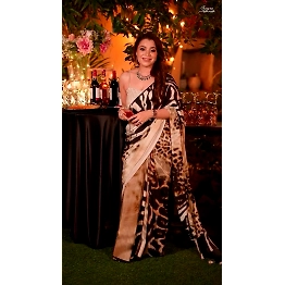 Binal Leopard Digital Printed Vichitra Silk Saree