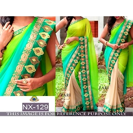 SHIV Multicolor Plain Georgette Saree with Blouse