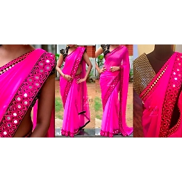 SHIV Real Mirror Work Purple Saree
