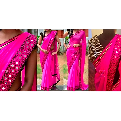 SHIV Real Mirror Work Purple Saree