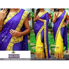 SHIV Blue Embroidered Net Saree with Blouse