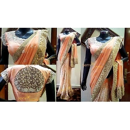 SHIV Exquisite Designer Embroidered Orange Saree