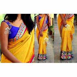 shiv yellow embroidered ceremonial saree