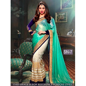 Blue Embroidered Georgette Saree with Blouse