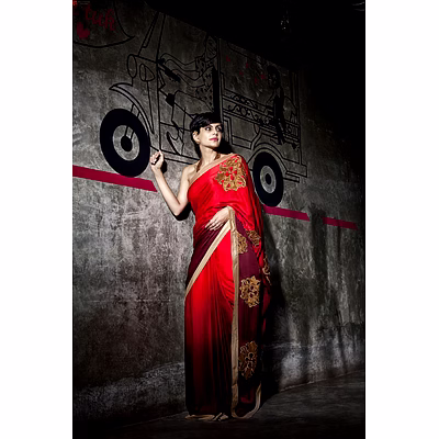 shiv mandira bedi red georgette and silk saree