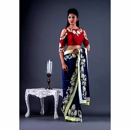 shiv blue and red georgette saree with banglori silk blouse