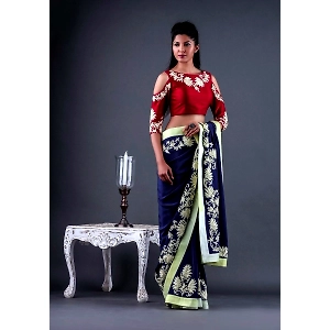 Blue Georgette Saree With Banglori Silk Blouse