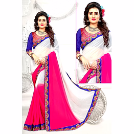 shiv off white & pink georgette saree with banglori silk blouse