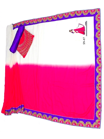 Elegant off-white and pink georgette saree with a Banglori silk blouse, perfect for formal occasions