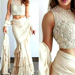 SHIV White Ruffle Georgette Saree