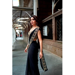 SHIV Black Color Ruffle Saree with Thread & Sequence Work