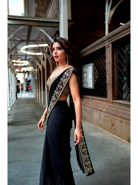 Black Color Ruffle Saree with Thread &amp; Sequence Work-SN-745